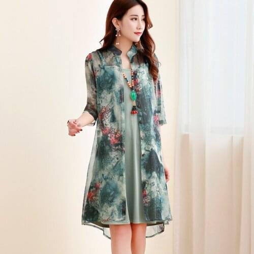 Boollili Summer Dress Women Robe Femme Ete 2020 Chiffon Floral Silk Dress Plus Dresses Bohemian Vestidos Two Piece Sundress