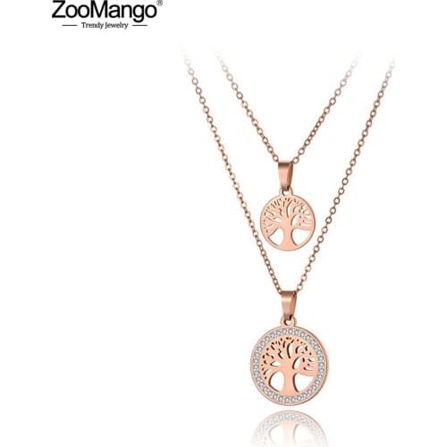 ZooMango Original Design Stainless Steel Movable CZ Crystal Pendant Necklace Jewelry Rose Gold Engagement Charm Necklace ZN19215