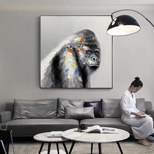 100% Hand Painted Abstract Oil Painting Wall Art Modern Monkey Picture Modern On Canvas Decor For Living Room Office No Frame