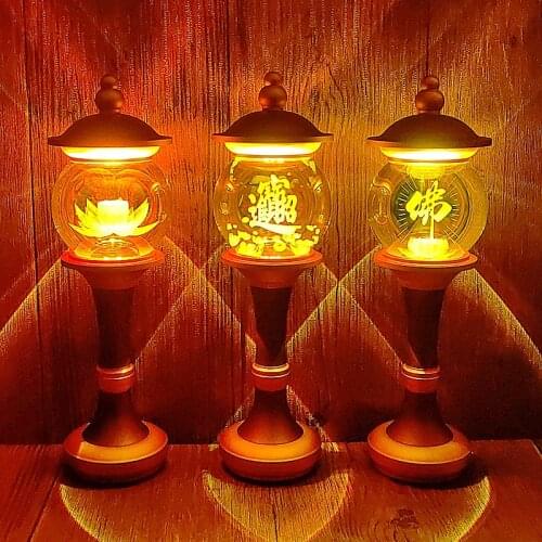 A PAIR 2pcs Buddhism high grade HOME Temple shrine enshrine worship bring wealth money good luck buddha crystal lamp 28cm
