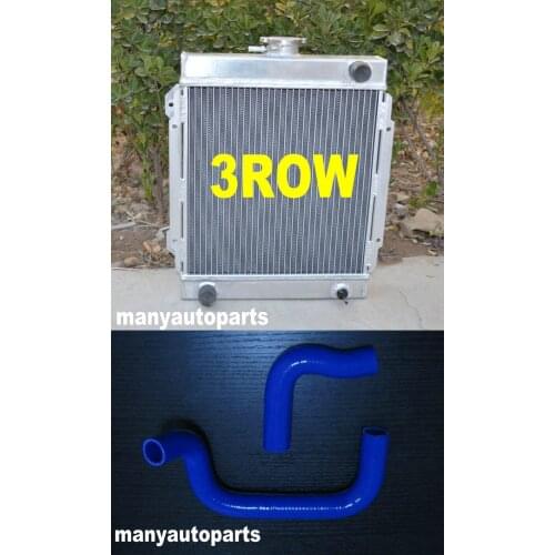 3 Rows Aluminum Radiator + BLUE silicone radiator hose fit DATSUN 1200 Manual