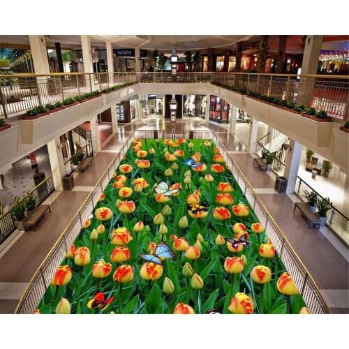 Beibehang Bathroom Living Room Bedroom Bath Tulip Flower Seafood Tile Self-adhesive 3d floor Decorative floor stickers 3d floor