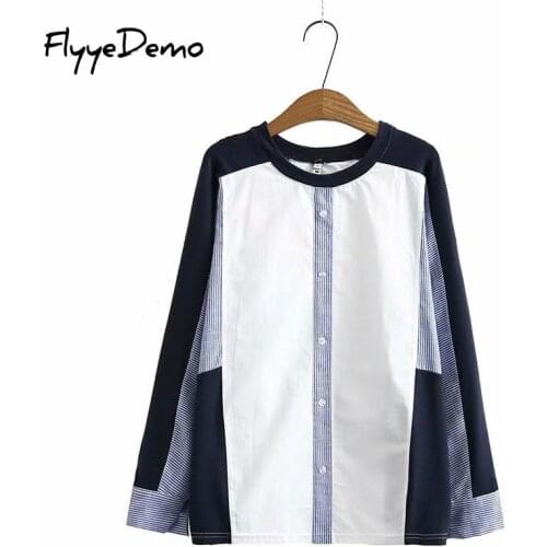 4XL Patchwork Long Sleeve Shirts Women Blouse Autumn Cotton Office Ladies Button Casual Shirt Plus Size Blouses Blue Tops Blusas