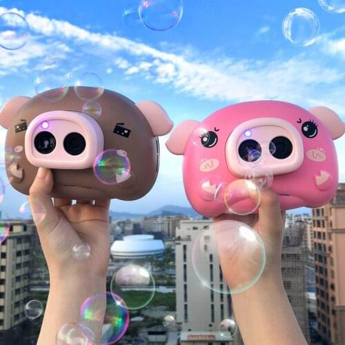 Automatic Bubbles Blower Fan Machine Toys Cartoon Pig Dolphin Unicorn Kids Soap Water Sound and Light Bubble Gun Magic Wand Toy