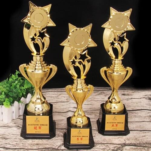 Free Customized Stars Trophy Cup Golden Plating Award Trophies Competition Sports Game Winner Souvenir Toys Trofeos Honor Award