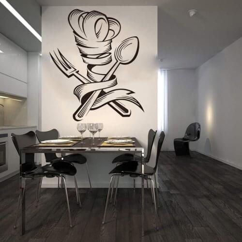 Large Kitchen Spoon fork Chef Wall Sticker Dinning Room Kitchen Tool Chef Cook Cooker Wall Decal Kitchen Vinyl Home Decor