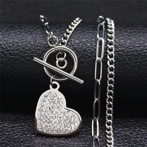 Hip Hop Stainless Steel Heart Pendant Necklace Women Silver Color Choker Necklace Jewelry chaine acier inoxydable NXHYB202S03