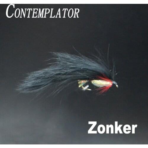 CONTEMPLATOR 4pcs 10# Black Zonker small baitfish fly fishing trout pike lures imitating minnow/leech streamers fishing baits