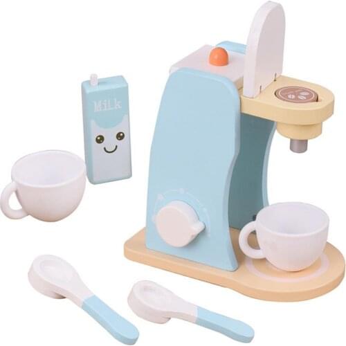 Wooden Simulation Kitchen Toy Children Pretend Toys Wooden Simulation Coffee Maker Cook Machine Children Pretend Household Toys