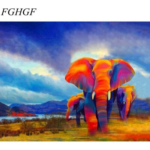 FGHGF Dropshipping 40*50cm DIY digital fox Colorful Elephant oil painting by number for home decoration