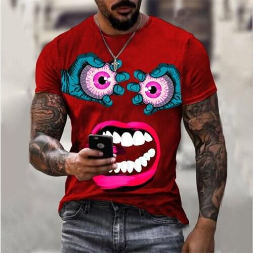 Summer Personality 3D Printing T-shirt Cartoon Eyes Funny Expressions Pattern for Men Handsome Short Sleeves Mans Casual Tshirt