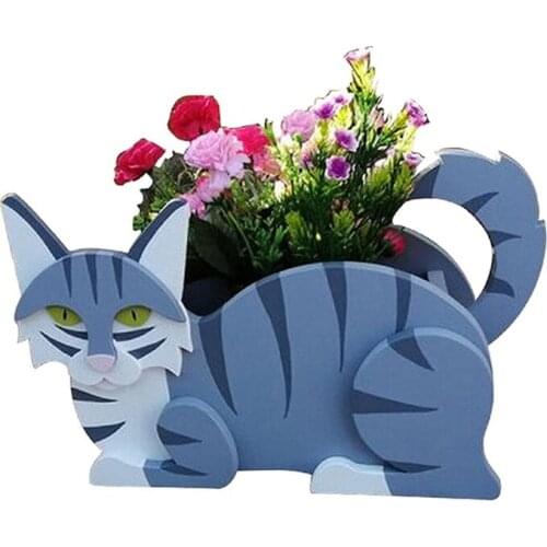 D0AD Animal Succulent Plant Pot Cute Dog Cat Shape Planter Handmade Wooden Flower Pot for Potted Plants Cactus Home Decor