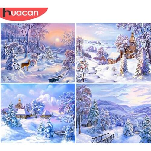 HUACAN Painting By Number Snow Scenery Drawing On Canvas HandPainted Art Gift DIY Pictures By Number Winter Kits Home Decor