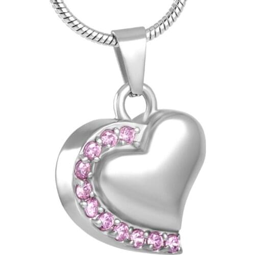 IJD8018 Pink Crystal Pet/Human Ashes Pendant Memorial Ash Keepsake Stainless Steel Cremation Jewelry Wholesale or Retail