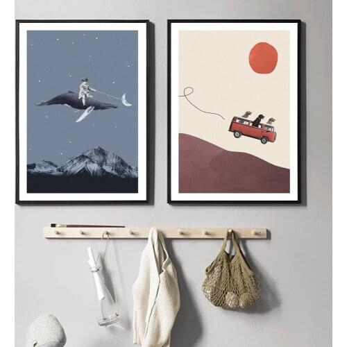 Painting Wall Picture For Kids Bedroom Home Decor Nordic Cartoon Poster And Prints Three Dogs Adventure Gang Go The Moon Canvas