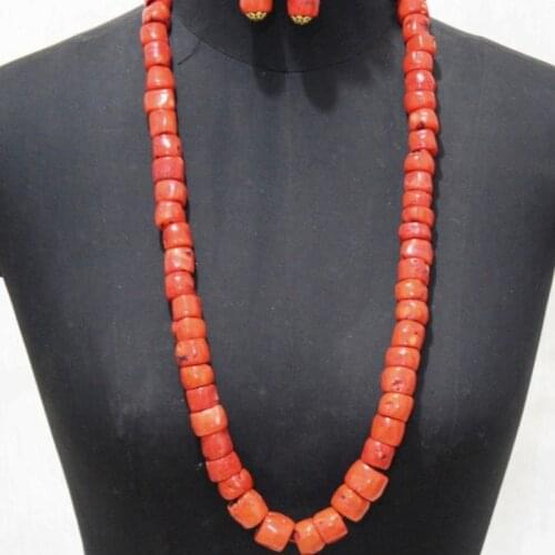 Dudo Store 14-15mm African Bridal Jewelry Set One Layer Nigerian Women Fine Jewelry for Bride Original Coral Beads 3 Pieces Gift
