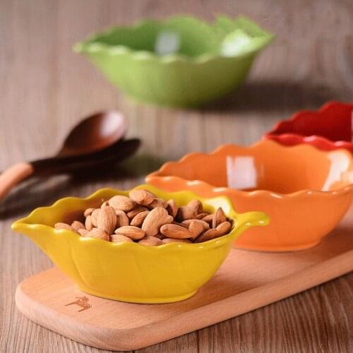 Cute candy color ceramic leaf baking baking bowl fruit bowl oven microwave oven baked rice childrens breakfast plate