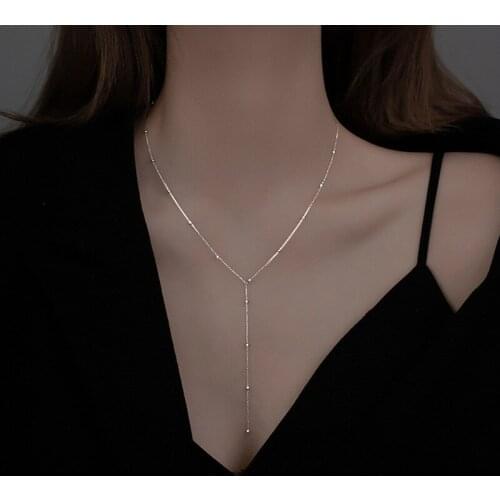 Minimalist Round Bead Long Tassel Necklace Female Low-cut Sexy Clavicle Chain Light Luxury Design Sense Temperament Necklace