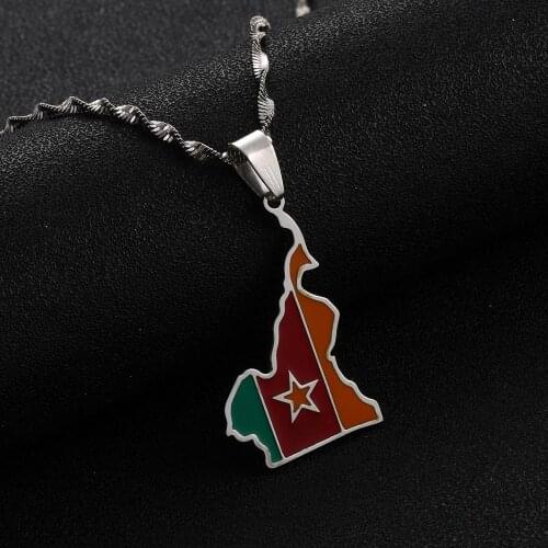 Stainless Steel Trendy Cameroon Map Flag Pendant Necklaces Cameroun Country Maps Jewelry