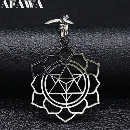 2021 Fashion 8SEASONS Copper Merkaba Meditation Stainless Steel Lotus Key Chain for Wome Silver-color Hollow K77703B