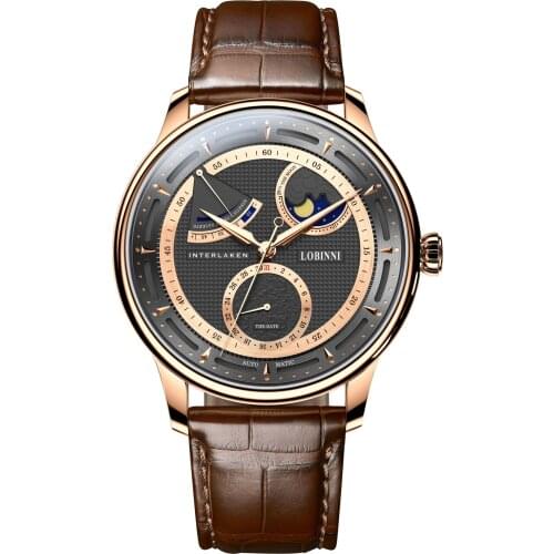 Lobinni Mens Automatic Watches,Luxury Men Watch Moonphase Waterproof Switzerland Mechanical Wristwatch Sapphire Power Reserve