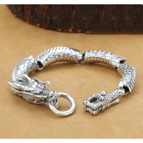 925 Sterling Silver Men Bracelet Fashion Handmade Personality Retro Thai Silver Joint Dragon Domineering Bracelet Fine Jewelry