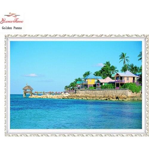 Golden Panno Needlework DIY DMC Cross stitch Sets For Embroidery kits Precise unprinted scenery Patterns Counted Cross-stitch 07