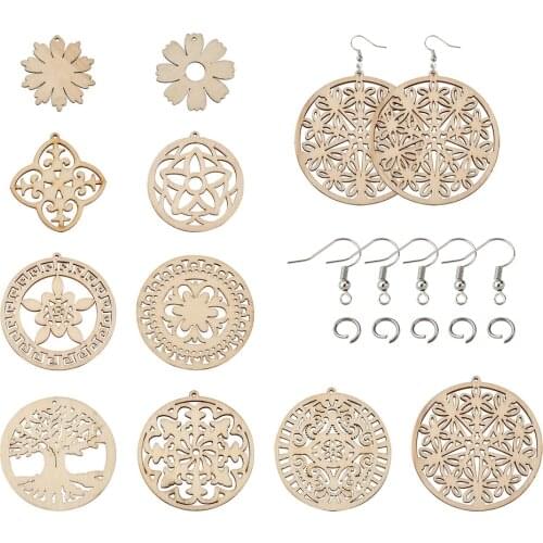 30/40 Pairs Natural Wooden Big Pendants Dangle Earrings Set Mix Shape Earring Making Kits Women Fashion Jewelry