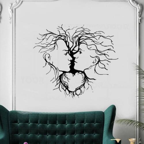 Creative Wall Decal Tree Roots Love Couple Kiss Vinyl Wall Stickers Modern Design Headboard Romantic Decor Home Art Mural SY260