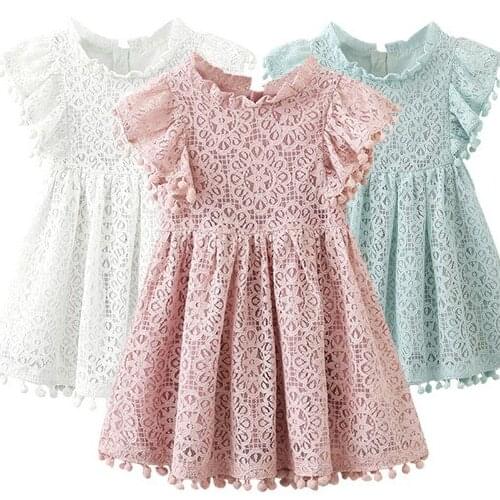 NEW White Toddler Girl Summer Lace Dress 6 7 8 Year Princess Birthday Party Dress Children Clothing Kids Girl Ball Gown Dress