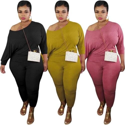 New Arrival 2020 womens XL- 5XL solid color casual plus size fall clothing plus size workout sets