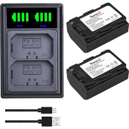 2Pcs NP-FZ100 FZ100 Batteries + LED Dual USB Charger For Sony Alpha 9 A9 9R A9R BC-QZ1 For Sony a9 a7R III a7 III A6600