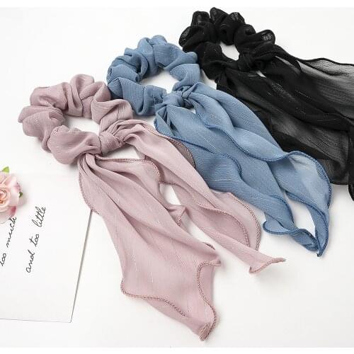 New Fashion Solid Color Double Layer Ribbon Hair Band Lace Bow Bowtie Circle Girls/Women Ear Hair Ponytail Hair Accessories