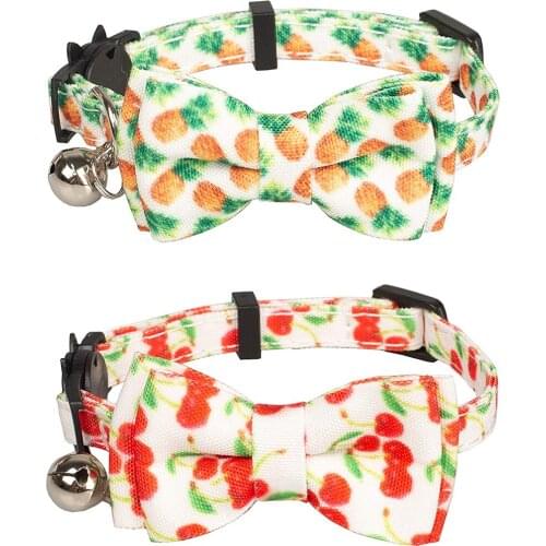 Breakaway Cat Collar with Bell Safety Buckle Cat Collars with Bowtie Adjustable Pineapple & Cherry