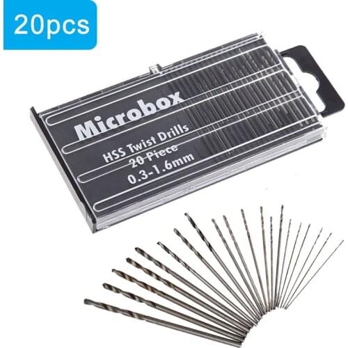 Portable 20pcs 0.3mm-1.6mm Mini High Speed Steel Twist Drill Bit Set Woodworking Tool Set Professional Drilling Tools