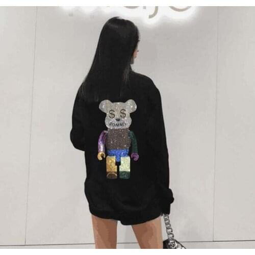 Casual Sweatshirts women Spring Autumn Hoodies Short sleeve Slim Pullover New Fitness Tops female Clothing Hot drill