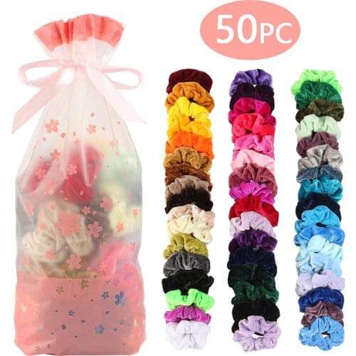 50 Pcs Velvet Scrunchie Women Girls Elastic Hair Rubber Bands Accessories Gum For Women Tie Hair Ring Rope Ponytail Holder