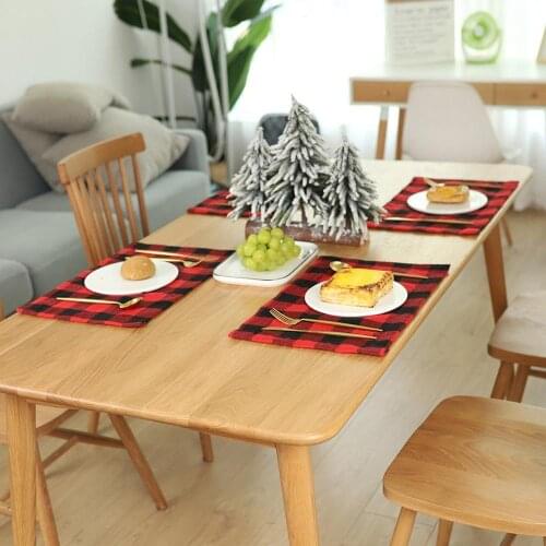 Christmas Plaid Placemat Cotton Linen Pad Dining Table Pad Christmas Supplies Holiday Decorations Kitchen Placemat Home Decor
