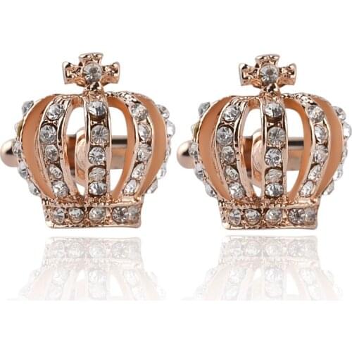 Christmas Gifts Top Grade Gold/Silver Crystal Crown Cufflinks For Mens And Women Wedding Brand Cuff Buttons Gifts Jewelry