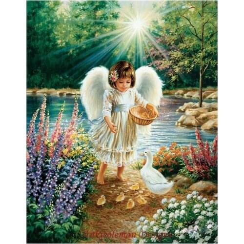 Needlework for embroidery DIY DMC High Quality - Counted Cross Stitch Kits 14 ct Oil painting - Angel Feed Ducks