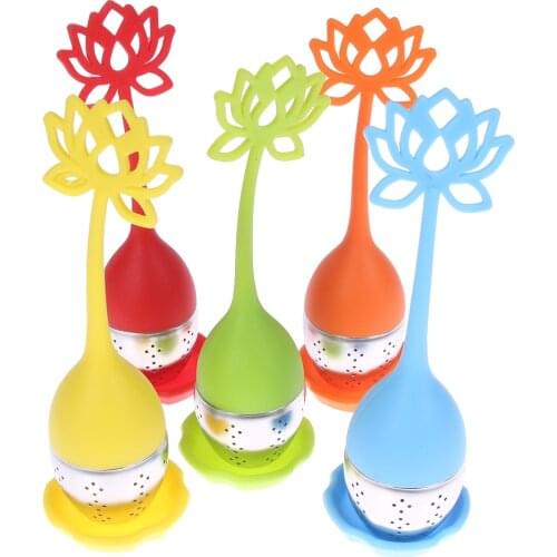 Tea Infuser Stainless Steel Tea Filter Silicone Lotus Shaped handle Portable Reusable Tea Strainer Spice Loose Leaf Herbal Tea