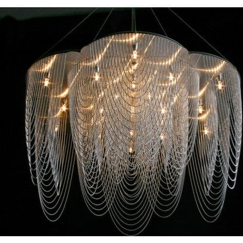 Villa Black Steel LED G9 Pendant Lights Living Room Silver Tassel Pendant Lamp Lustre Led Light Villa Foyer Lighting Fixtures