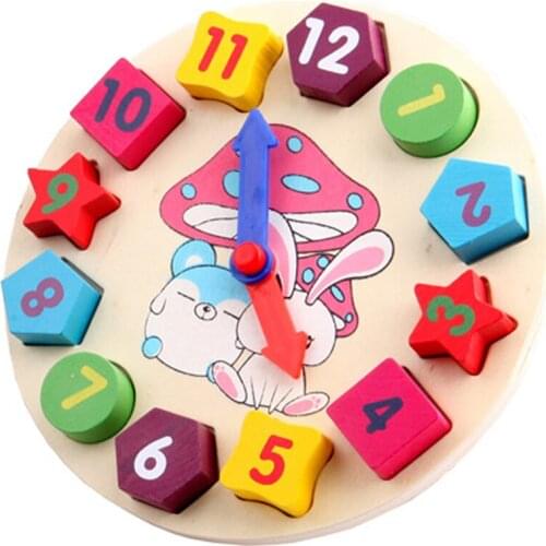 Three-dimensional Cartoon Rabbit Digital Clock Block Shape Matching Wooden Building Early Childhood Educational Class