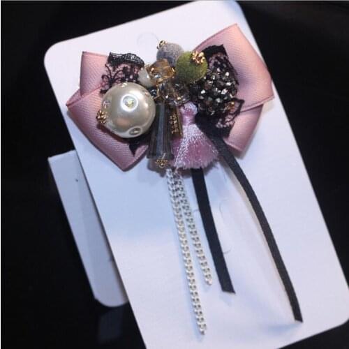 New Fashion Woman Brooches Handmade Flowers Ribbon Bowknot Long Tassel Pearl Brooches Pin Jewelry Shirt Coat Corsage Accessories