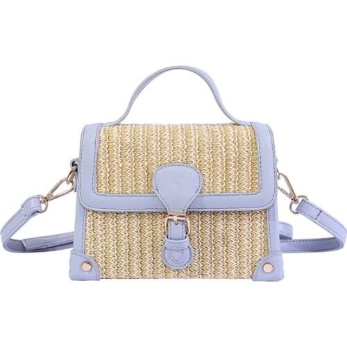 Aaby 2021 New Style Straw Bag Women High Quality Crossbody Ladies Bag With PU Handle Long PU Strap Saddle Panelled Bag