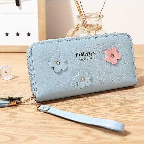 Women Zipper Tassel Pu Leather Wallets Fashion Female Flower Decoration Coin Purse Ladies New Wristband Multi-card Wallets