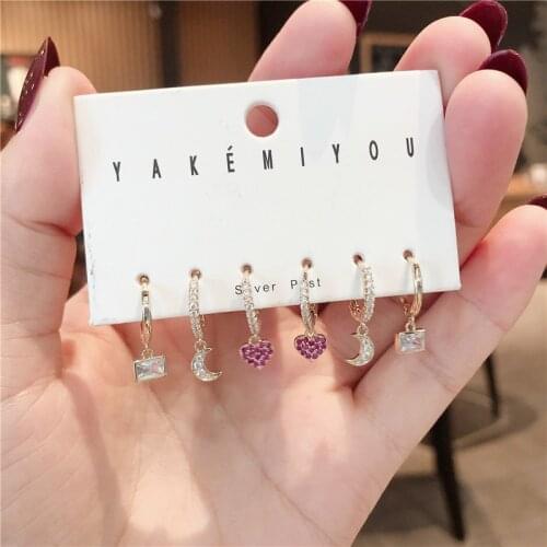 SIPENGJEL Cute Love Heart Hoop Earrings Sets For Women Romantic Couple Crystal Pendant Earrings Party Jewelry Gift 2021