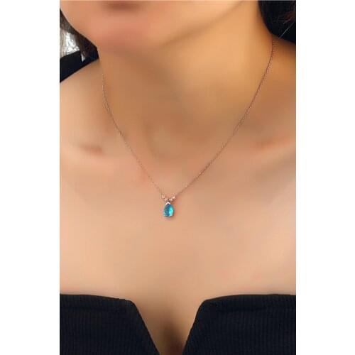 Women 925 Sterling Silver Zircon Blue Drop Gemstone Drop Necklace Elegant Design Welcome Quality Useful Wink Attractive 2021 Trend Fashion style