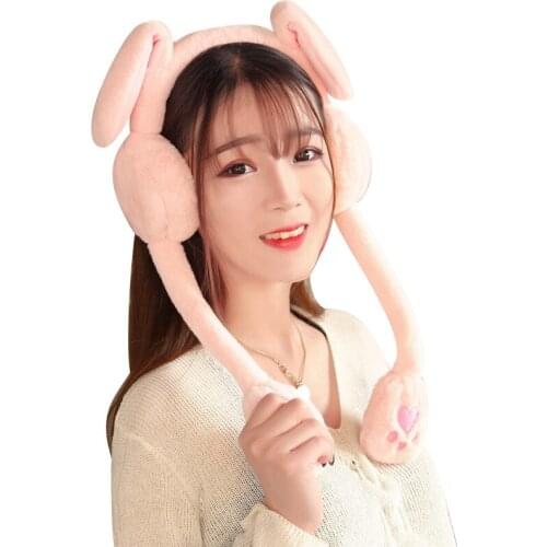 1pc 60cm Funny Rabbit Hat Headband Ear Warmer with Ears Moving Plush Toy Stuffed Soft Hat Doll Cute Birthday Gift FOR Kids Girl