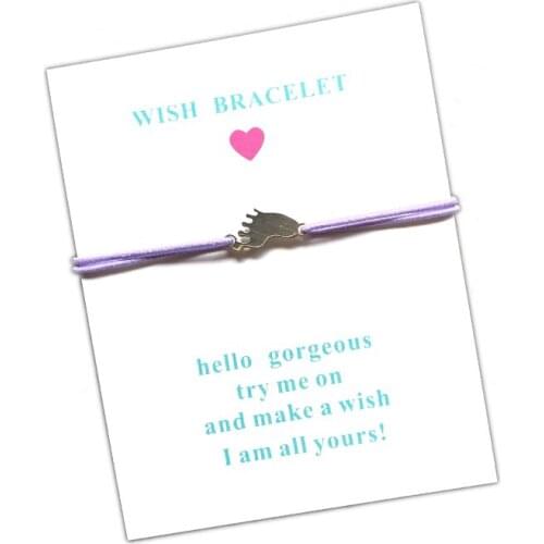 10pcs/lot Wish Card Bracelet Baby Foot Stainless Steel Charm Adjustable Cord Lucky Bracelet For Men Women Children